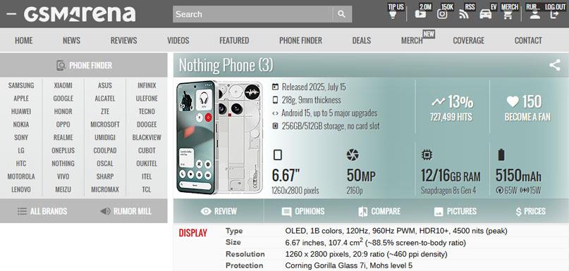 Why was GSMArena wrong about the Nothing Phone (3) display specs?