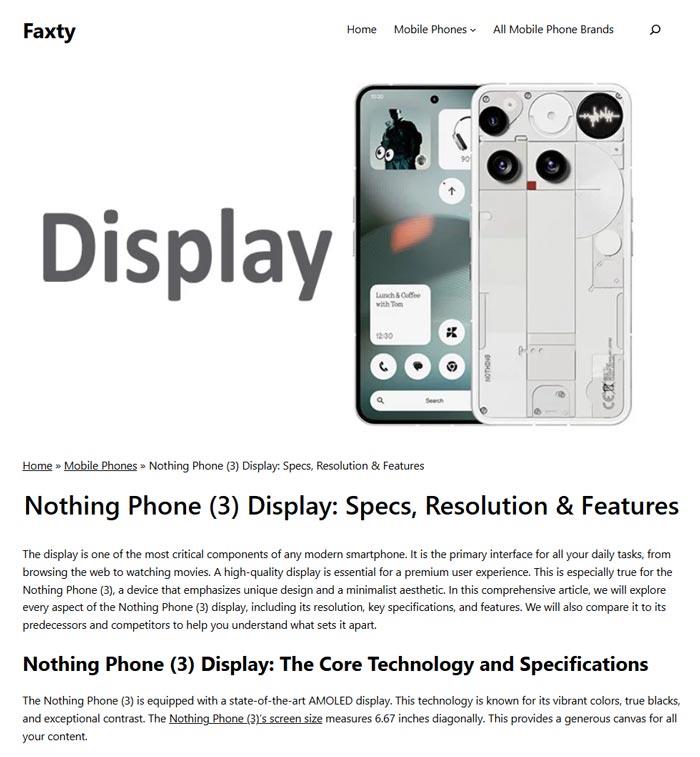 Faxty article about the Nothing Phone (3) display