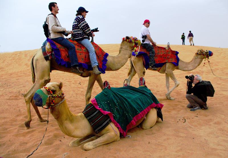 تصویری از شتر سواری و صحرا گردی توسط توریست ها